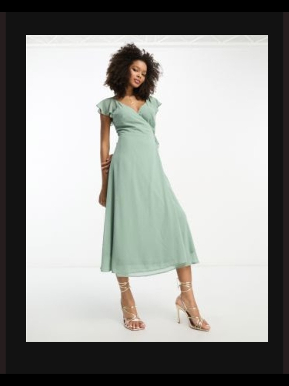 Vila Bridesmaid wrap full skirt maxi dress with flutter sleeves in green